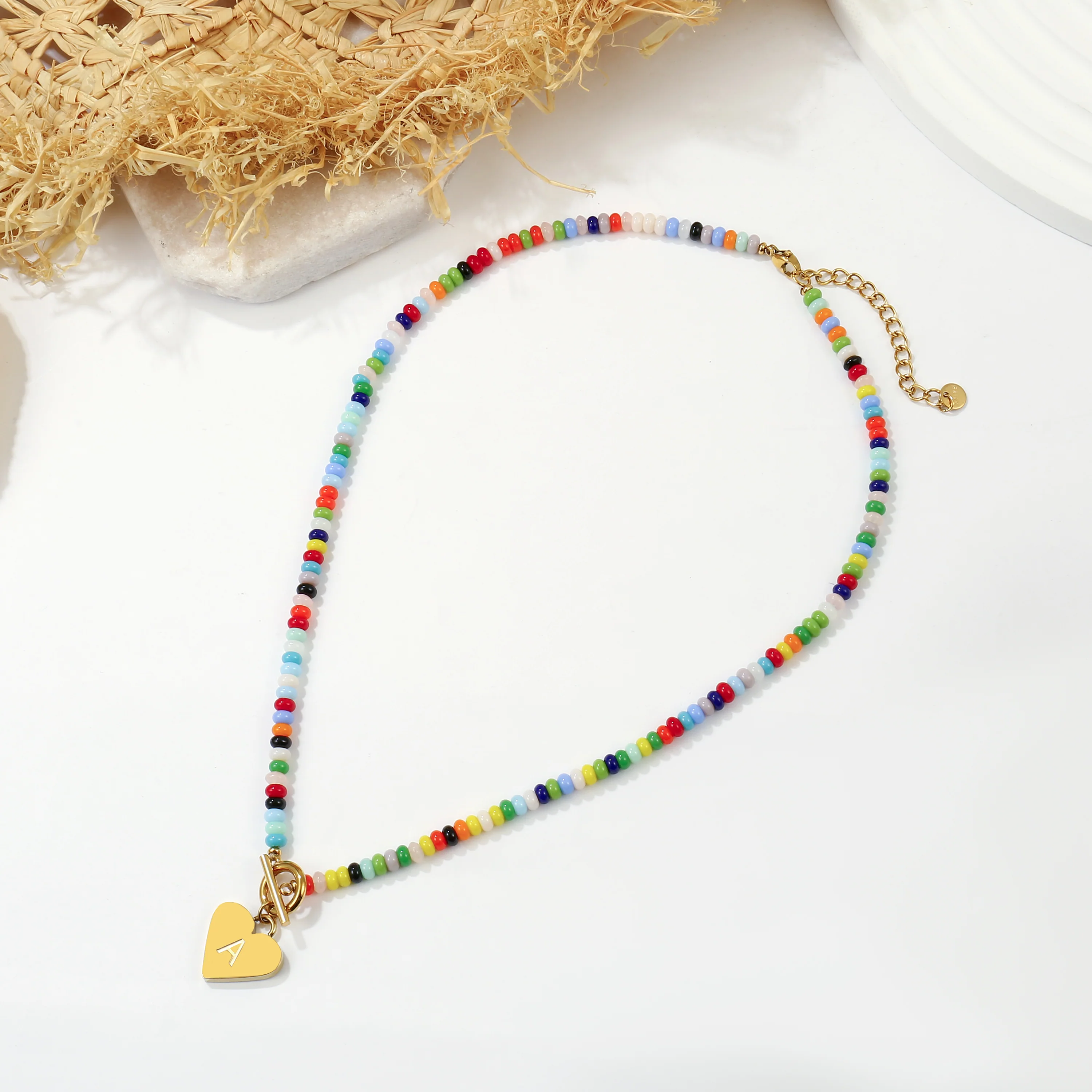 Beaded Heart Initial Pendant Necklace - Image 27