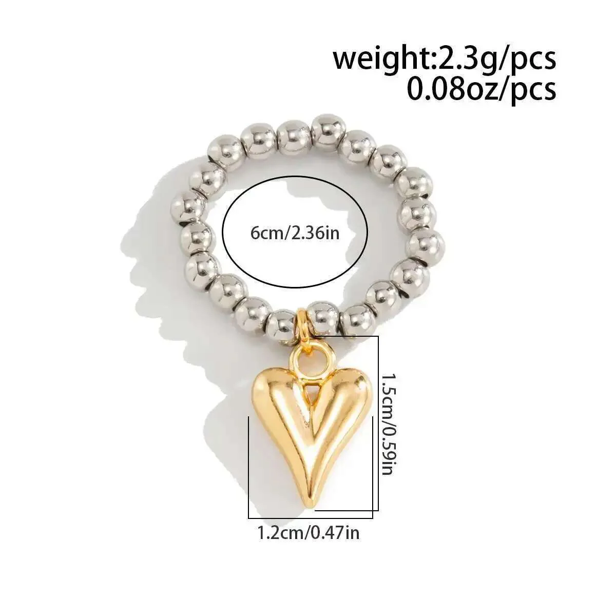 Beaded Heart Pendant Elastic Ring - Image 2