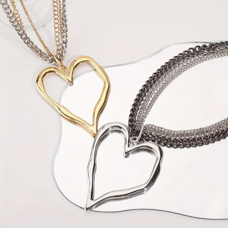 Big Heart Layered Collarbone Chain Necklace - Image 4