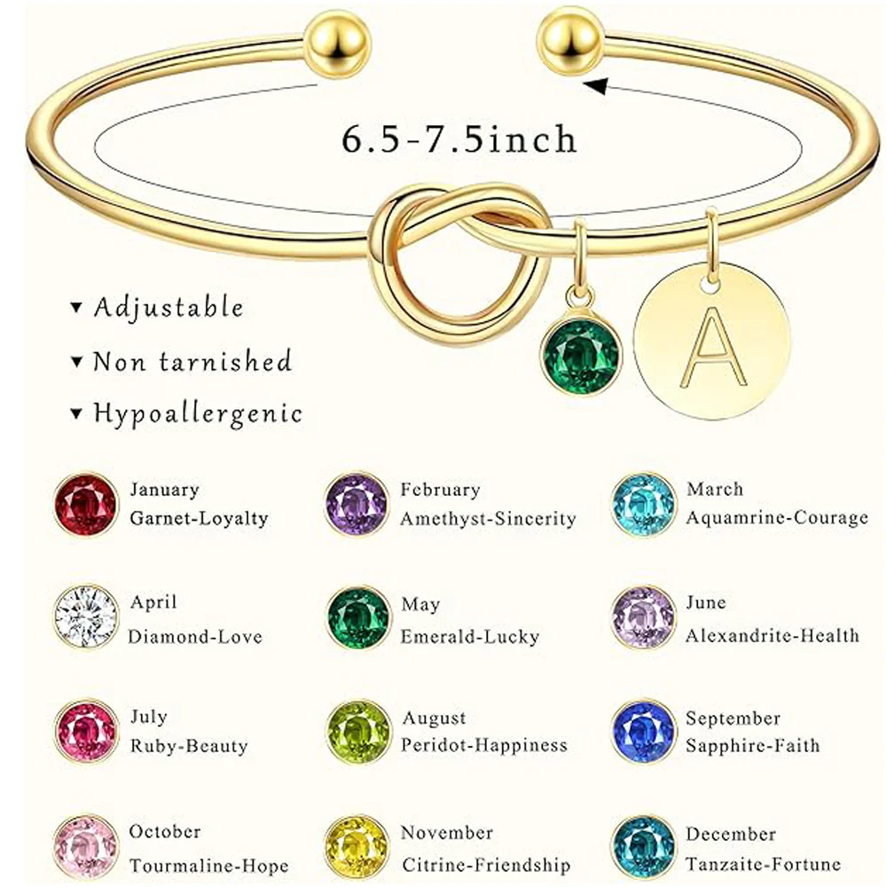 Birthstone Initial Knot Bangle Bracelet - Image 3