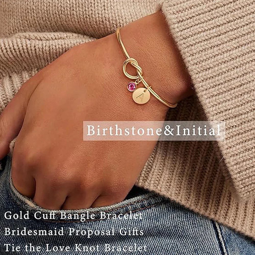 Birthstone Initial Knot Bangle Bracelet - Image 4