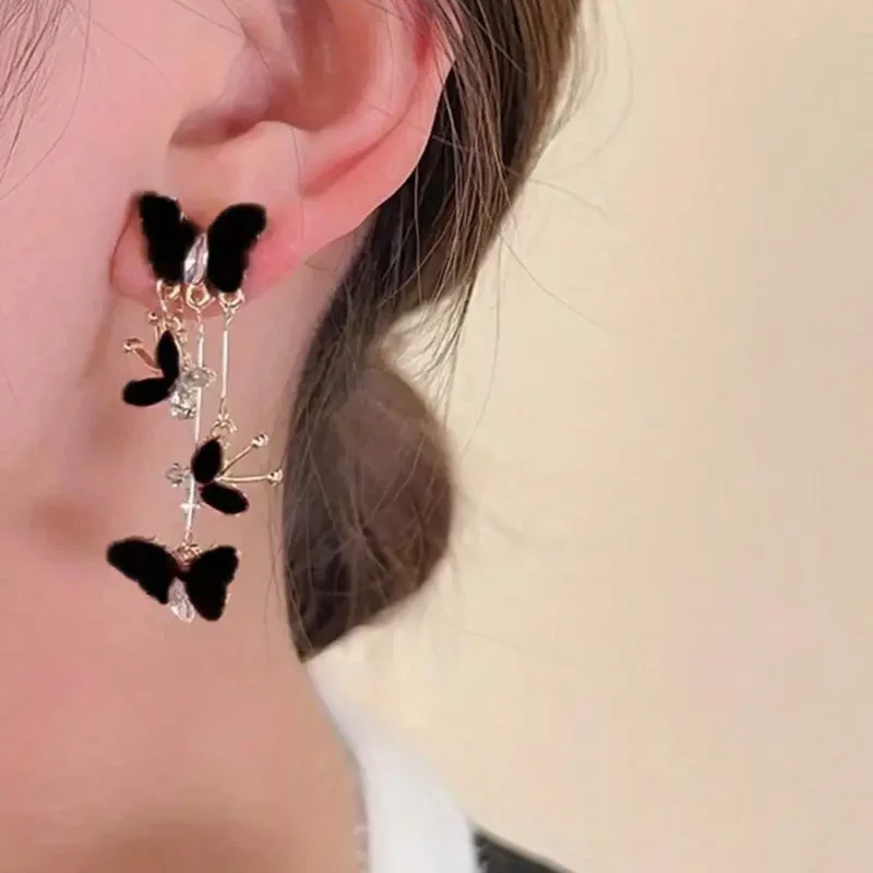 Black Butterfly Tassel Earrings - Image 2