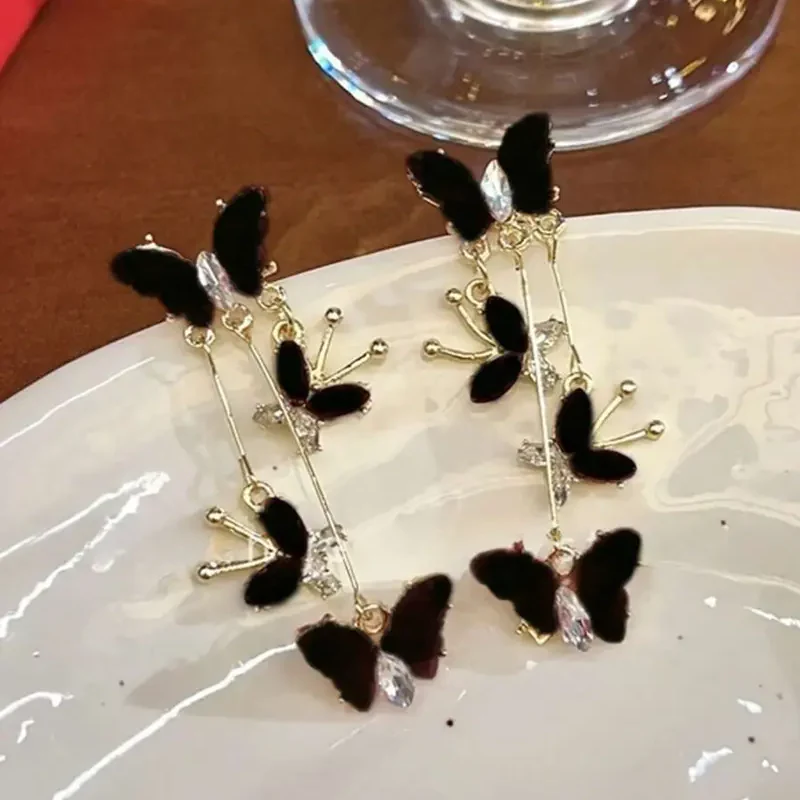 Black Butterfly Tassel Earrings - Image 3