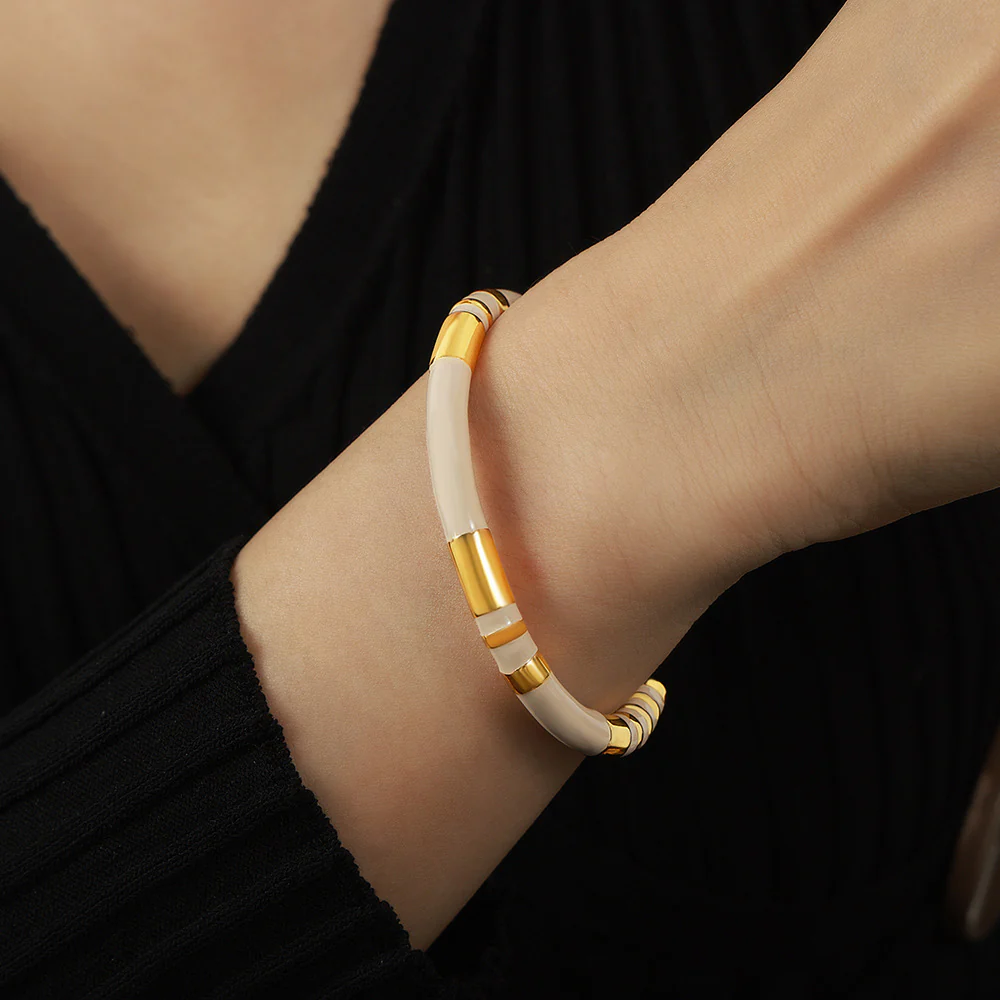 Black Enamel Gold Cuff Bangle - Image 3