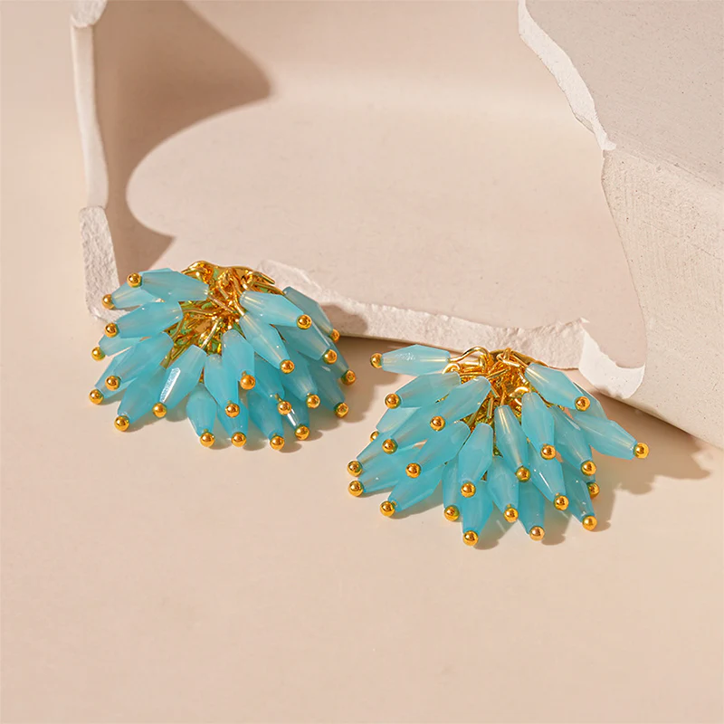 Blue Beaded Cluster Earrings - Image 2