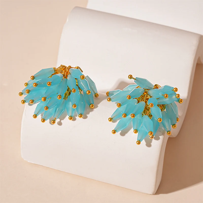 Blue Beaded Cluster Earrings - Image 3