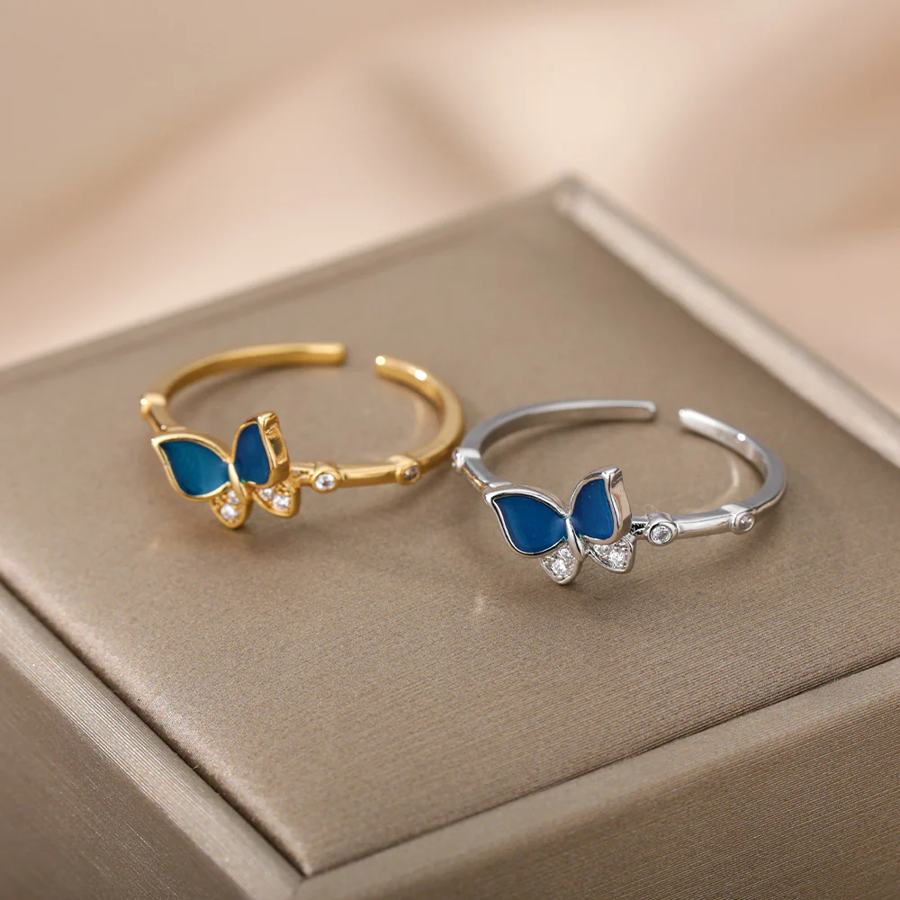 Blue Butterfly Crystal Accent Ring