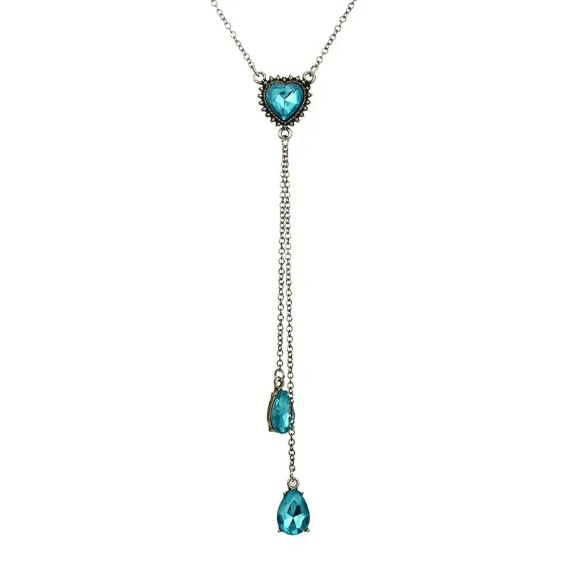 Blue Crystal Heart Long Necklace - Image 2