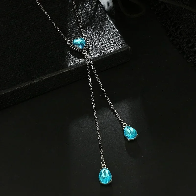 Blue Crystal Heart Long Necklace - Image 3