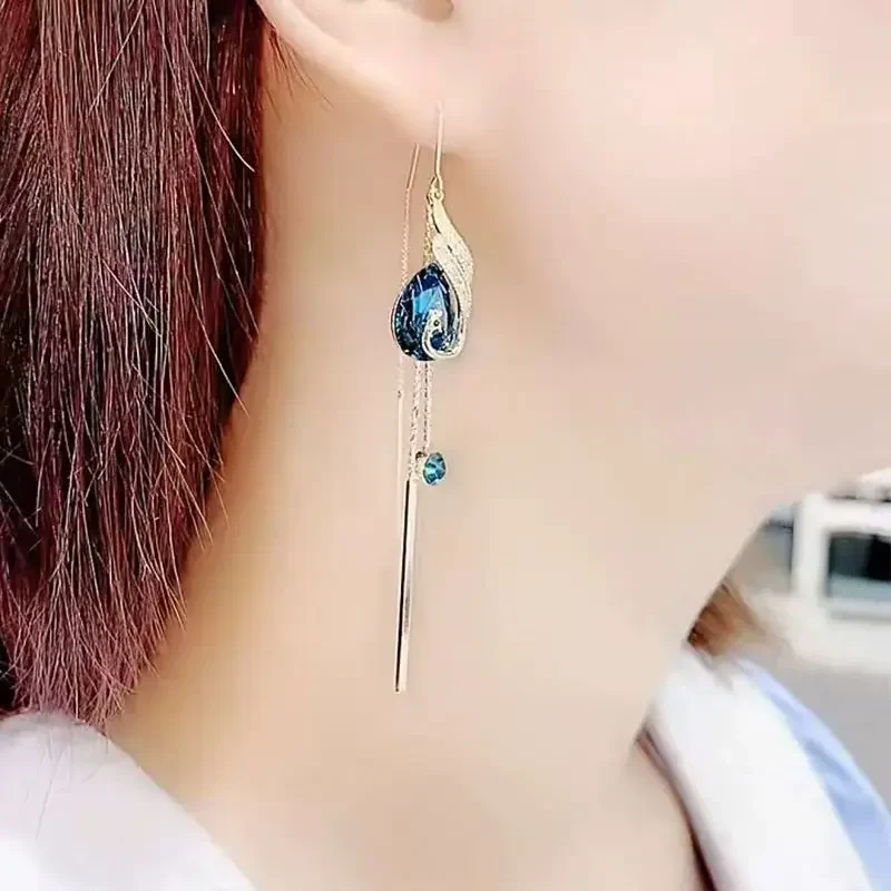Blue Crystal Phoenix Earrings - Image 2