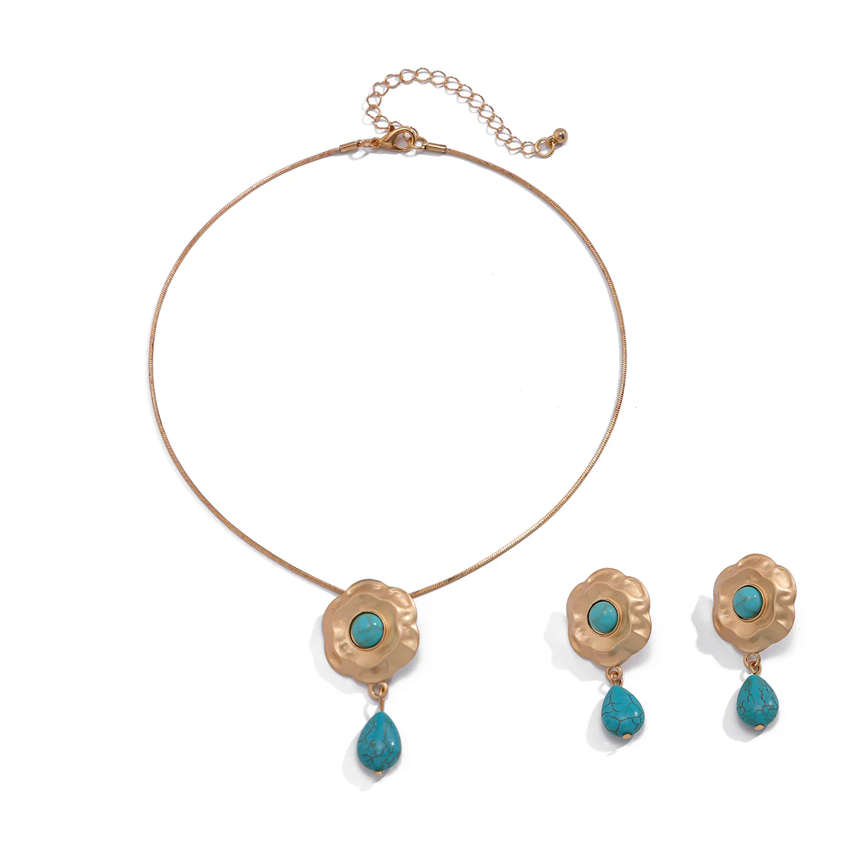 Blue Stone Flower Choker Jewelry Set - Image 3