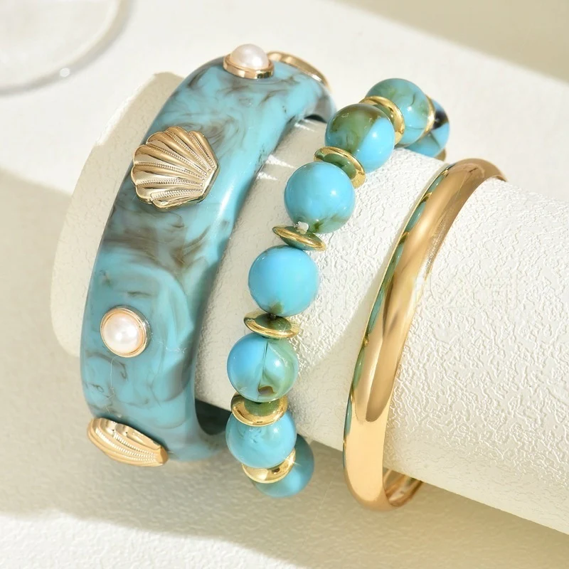 Boho Beaded Pearl & Shell Bracelet Set - Image 2