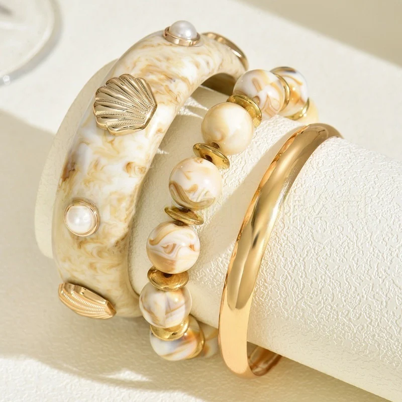 Boho Beaded Pearl & Shell Bracelet Set - Image 4