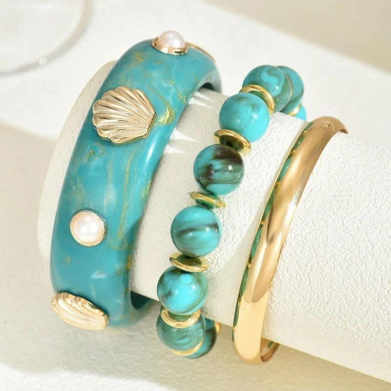 Boho Beaded Pearl & Shell Bracelet Set - Image 5