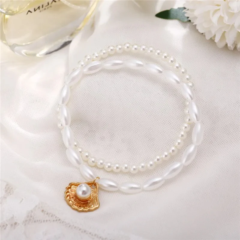 Boho Layered Shell Pearl Anklet - Image 4