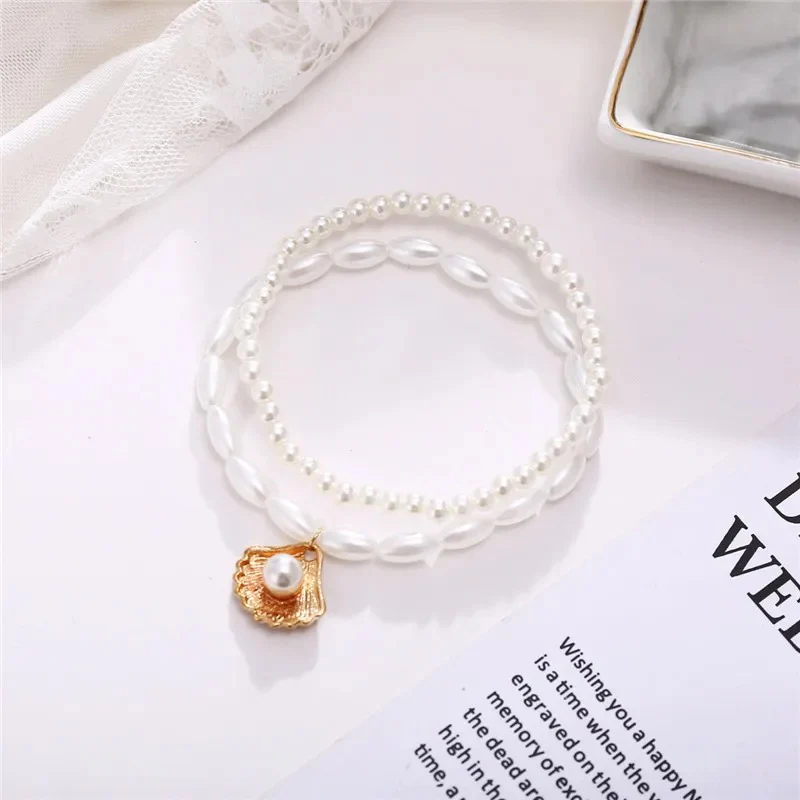 Boho Layered Shell Pearl Anklet - Image 5