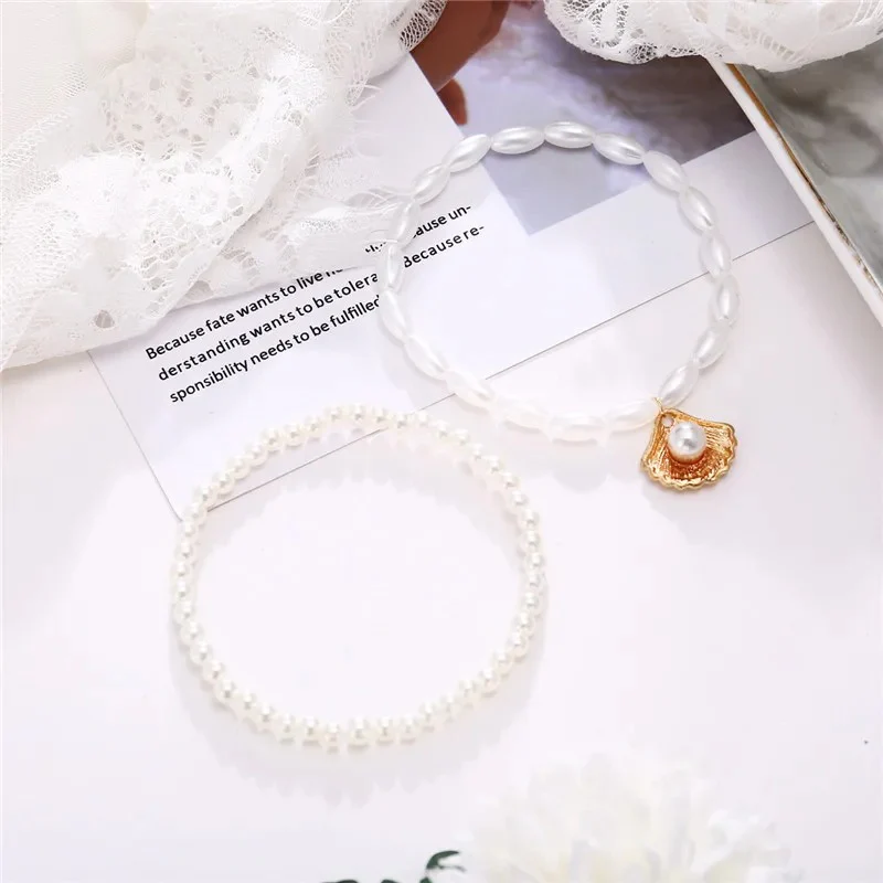 Boho Layered Shell Pearl Anklet - Image 6