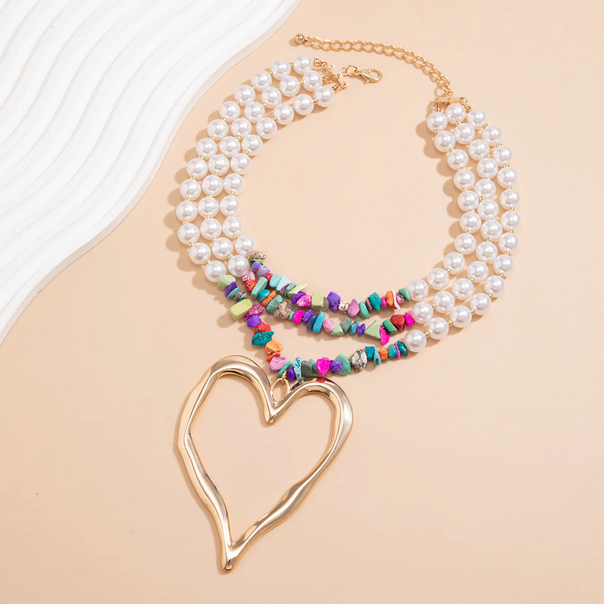 Boho Multicolor Stone Heart Choker Necklace - Image 3