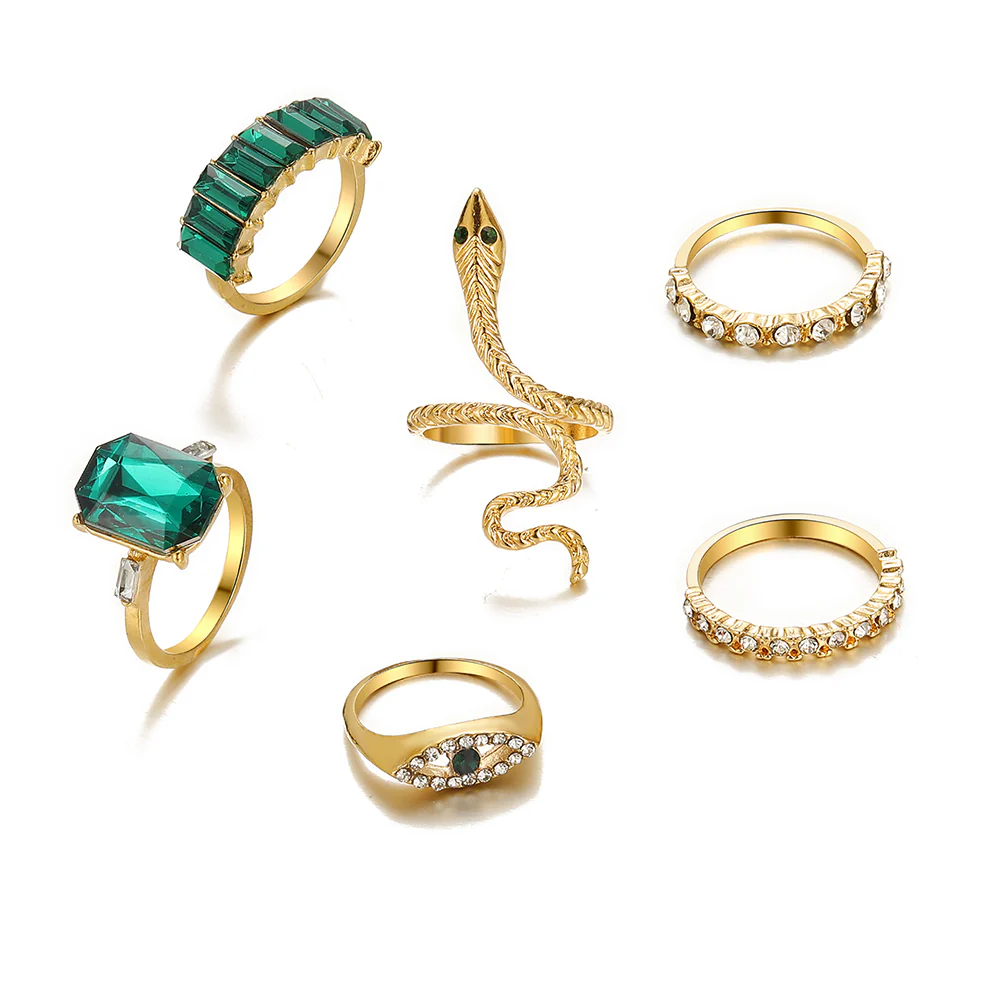Boho Snake & Crystal Knuckle Ring Set - Image 2