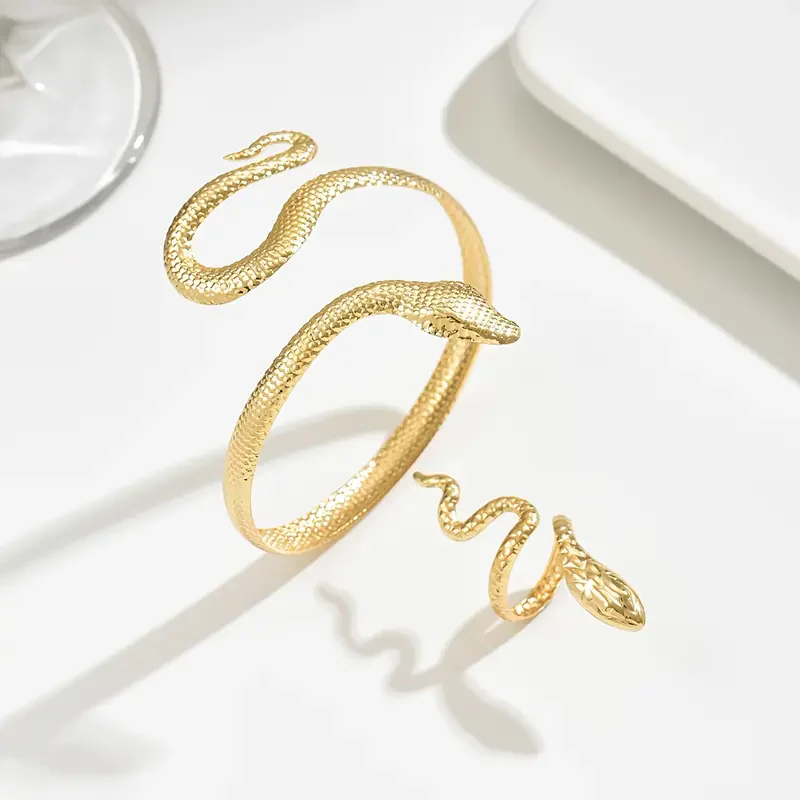 Boho Snake Open Bangle & Ring Set - Image 2