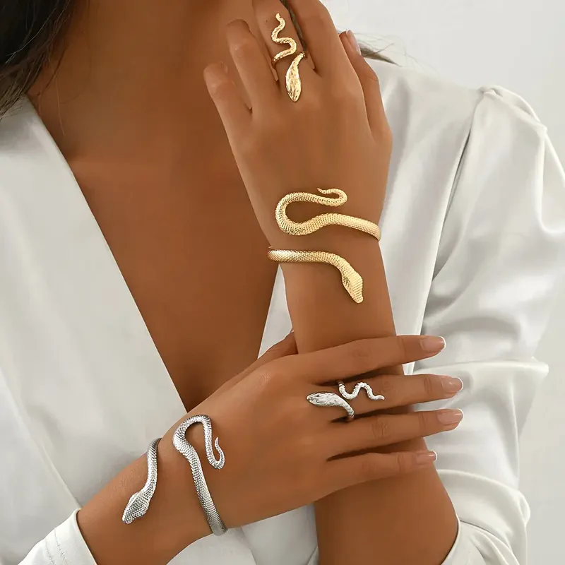 Boho Snake Open Bangle & Ring Set - Image 3