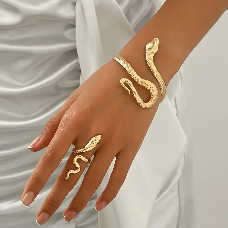 Boho Snake Open Bangle & Ring Set - Image 5