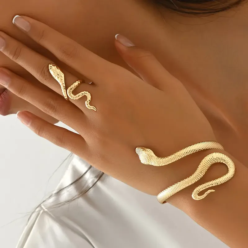 Boho Snake Open Bangle & Ring Set - Image 7