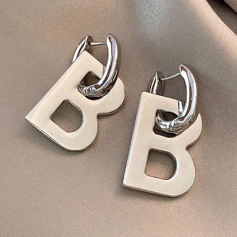 Bold B Initial Hoop Earrings - Image 3