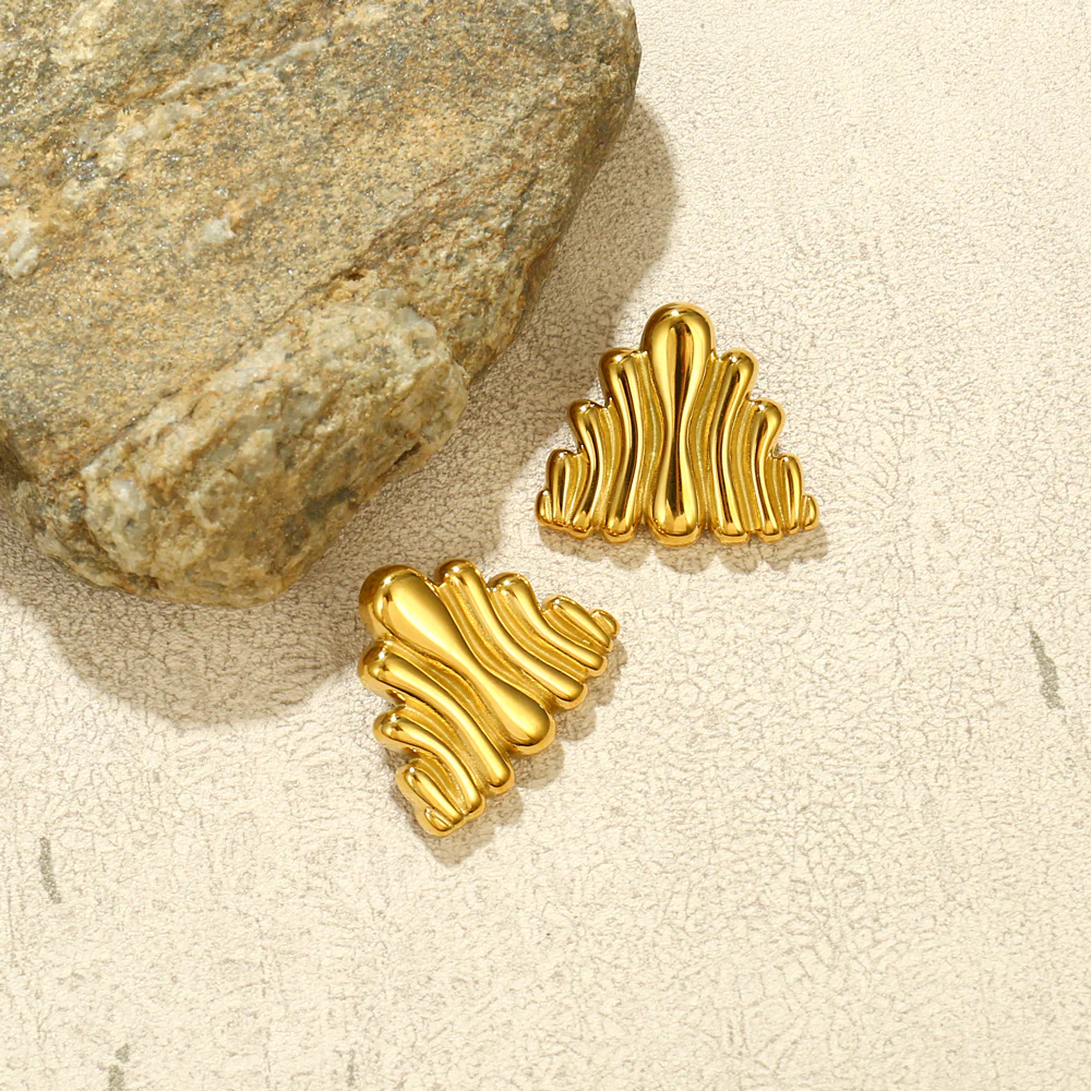Bold Ripple Textured Stud Earrings - Image 2