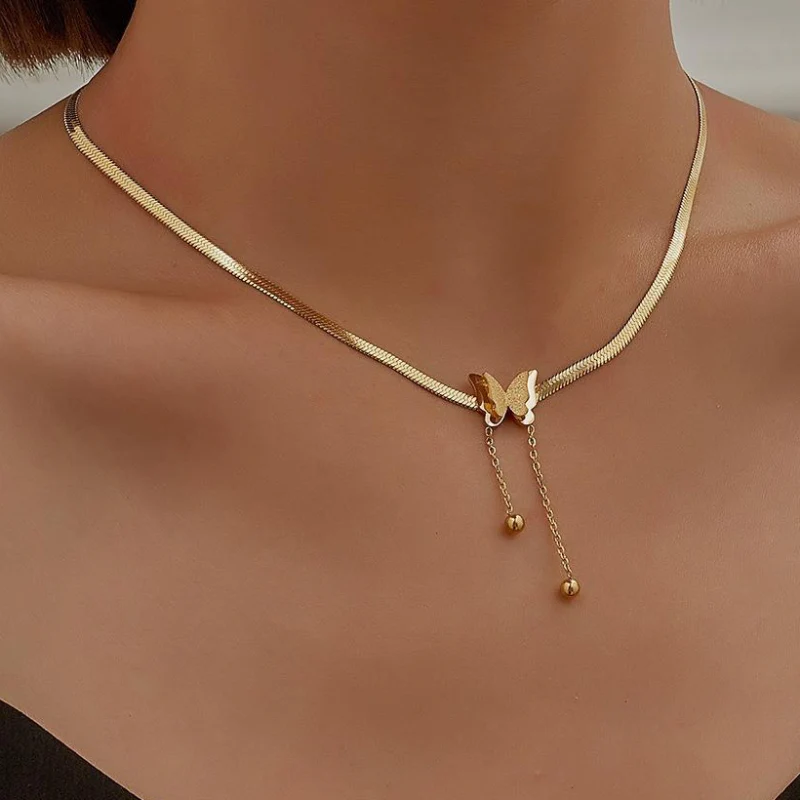Butterfly Accent Snake Chain Choker