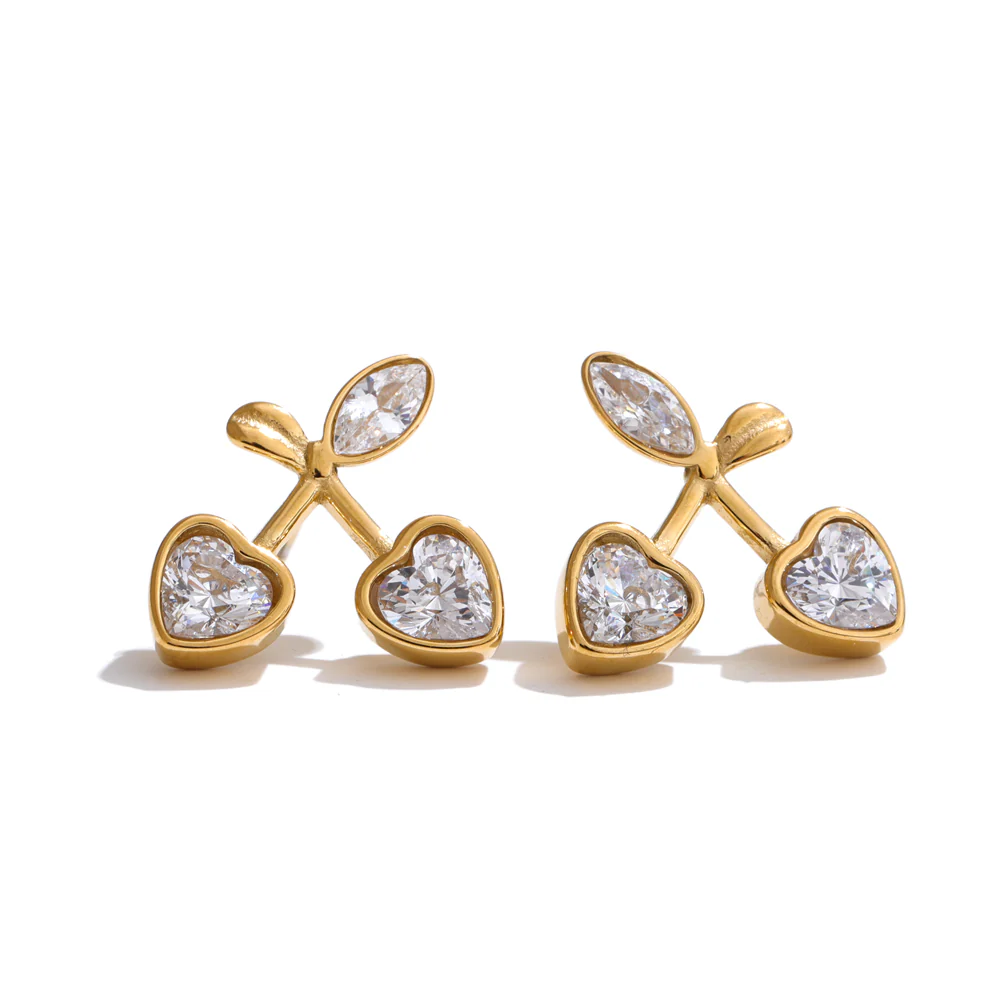 Cherry Heart Crystal Stud Earrings - Image 2