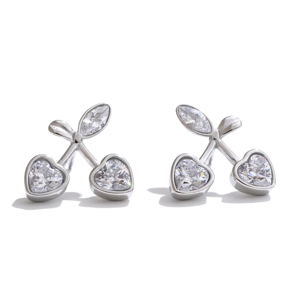 Cherry Heart Crystal Stud Earrings - Image 3
