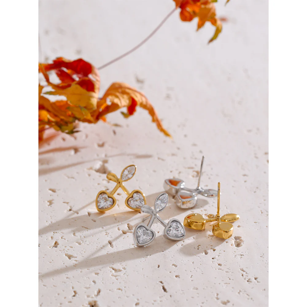 Cherry Heart Crystal Stud Earrings - Image 4