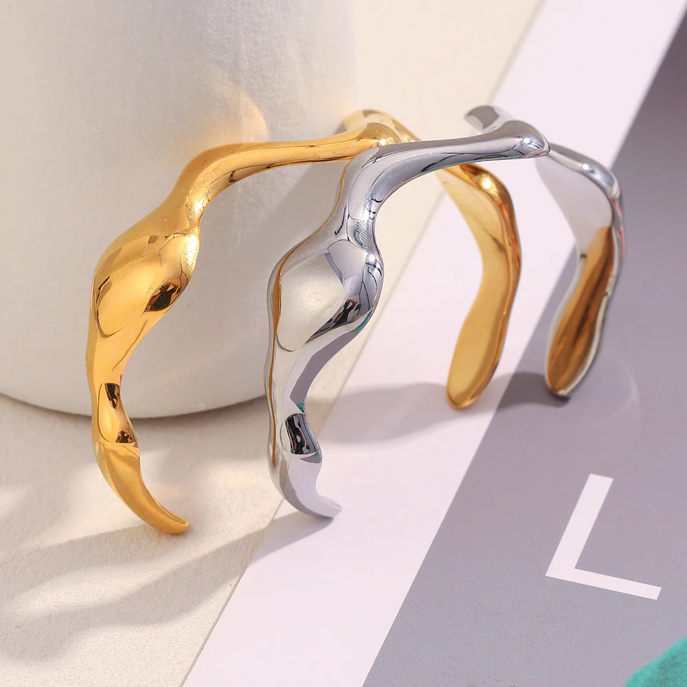 Chunky Abstract Metal Cuff Bracelet - Image 6