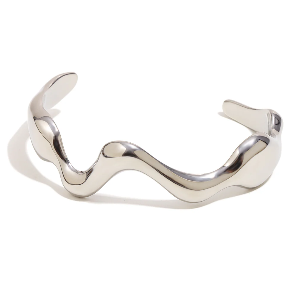 Chunky Abstract Metal Cuff Bracelet - Image 7