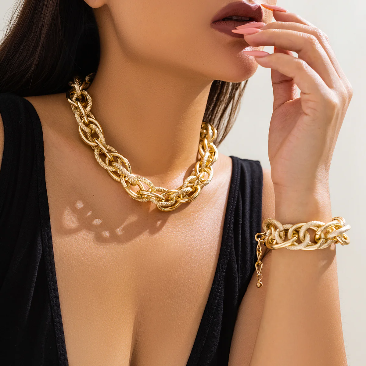 Chunky Cross Chain Choker & Bracelet Set