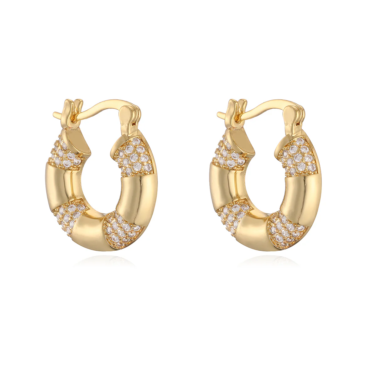 Chunky Crystal Accent Hoop Earrings - Image 2