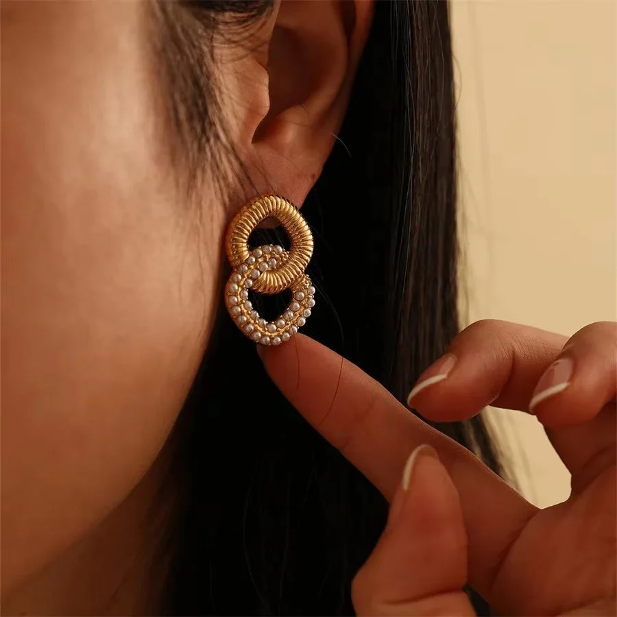 Chunky Geometric Pearl Stud Earrings