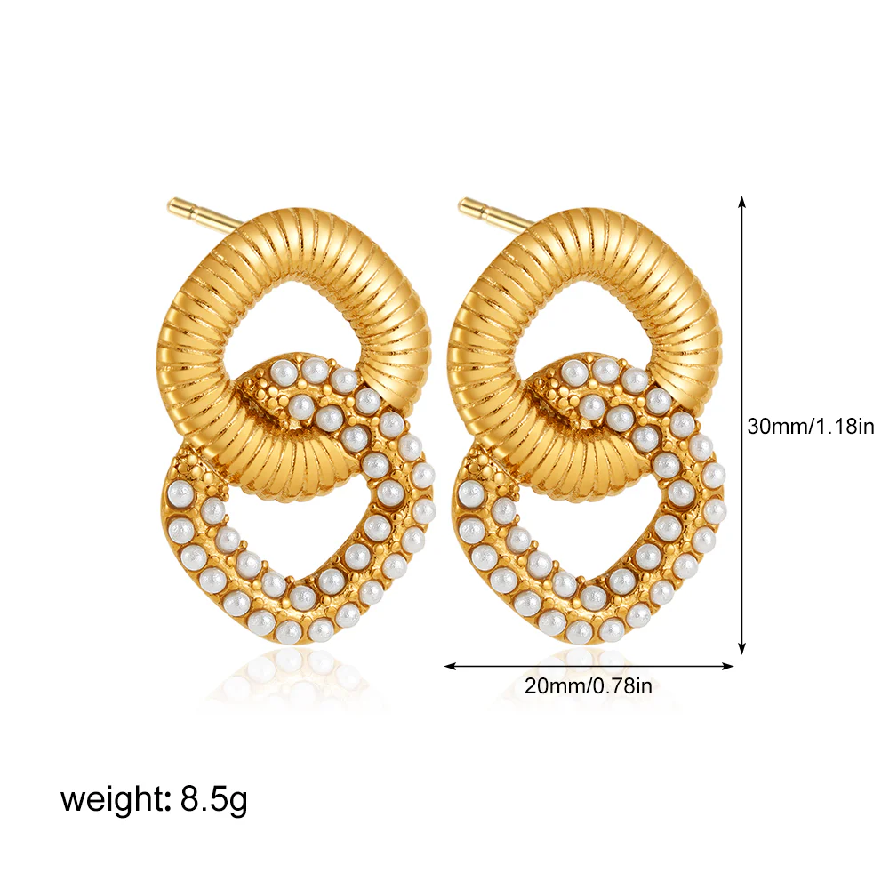 Chunky Geometric Pearl Stud Earrings - Image 3
