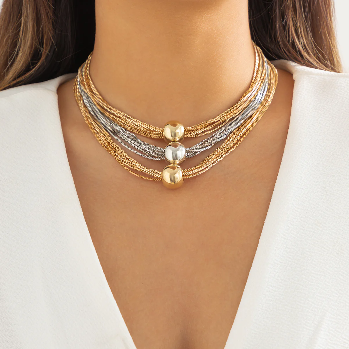 Chunky Gold Ball Choker Necklace - Image 3
