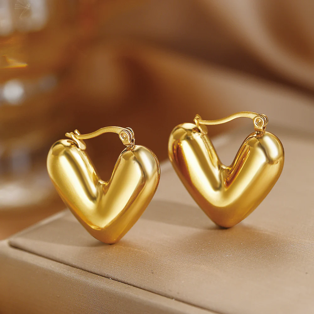 Chunky Gold Heart Hoop Earrings - Image 2