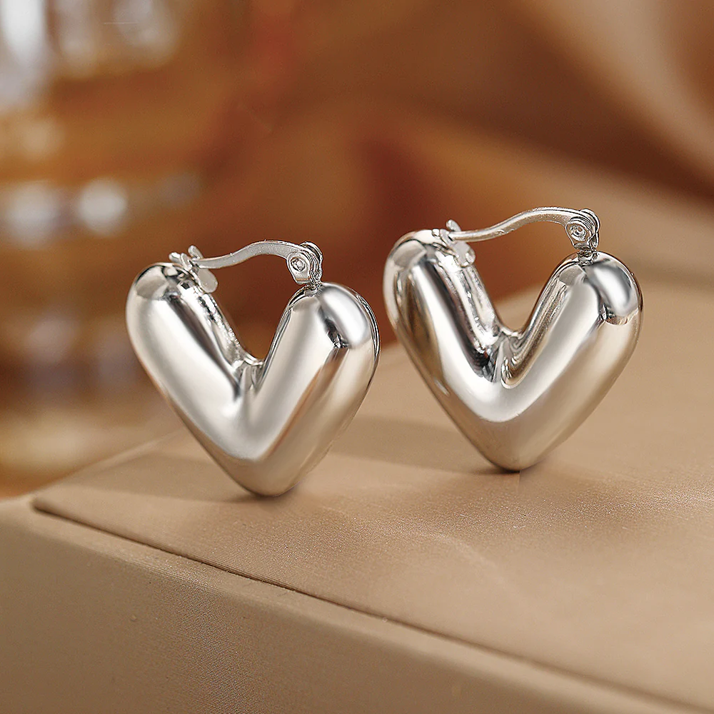 Chunky Gold Heart Hoop Earrings - Image 3