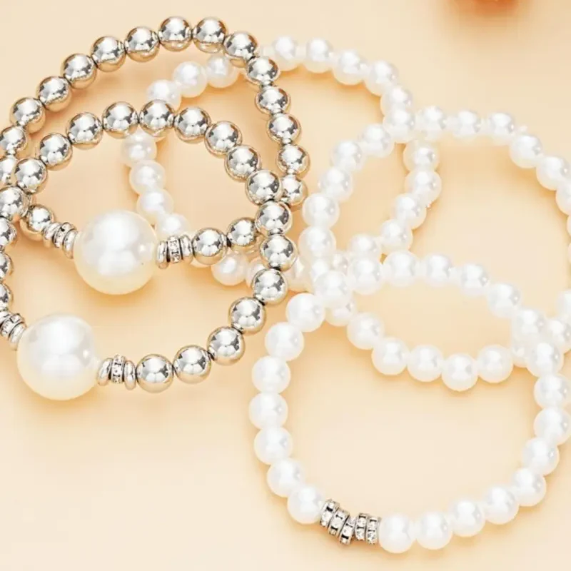 Chunky Pearl Beaded Bracelet Set - Image 3