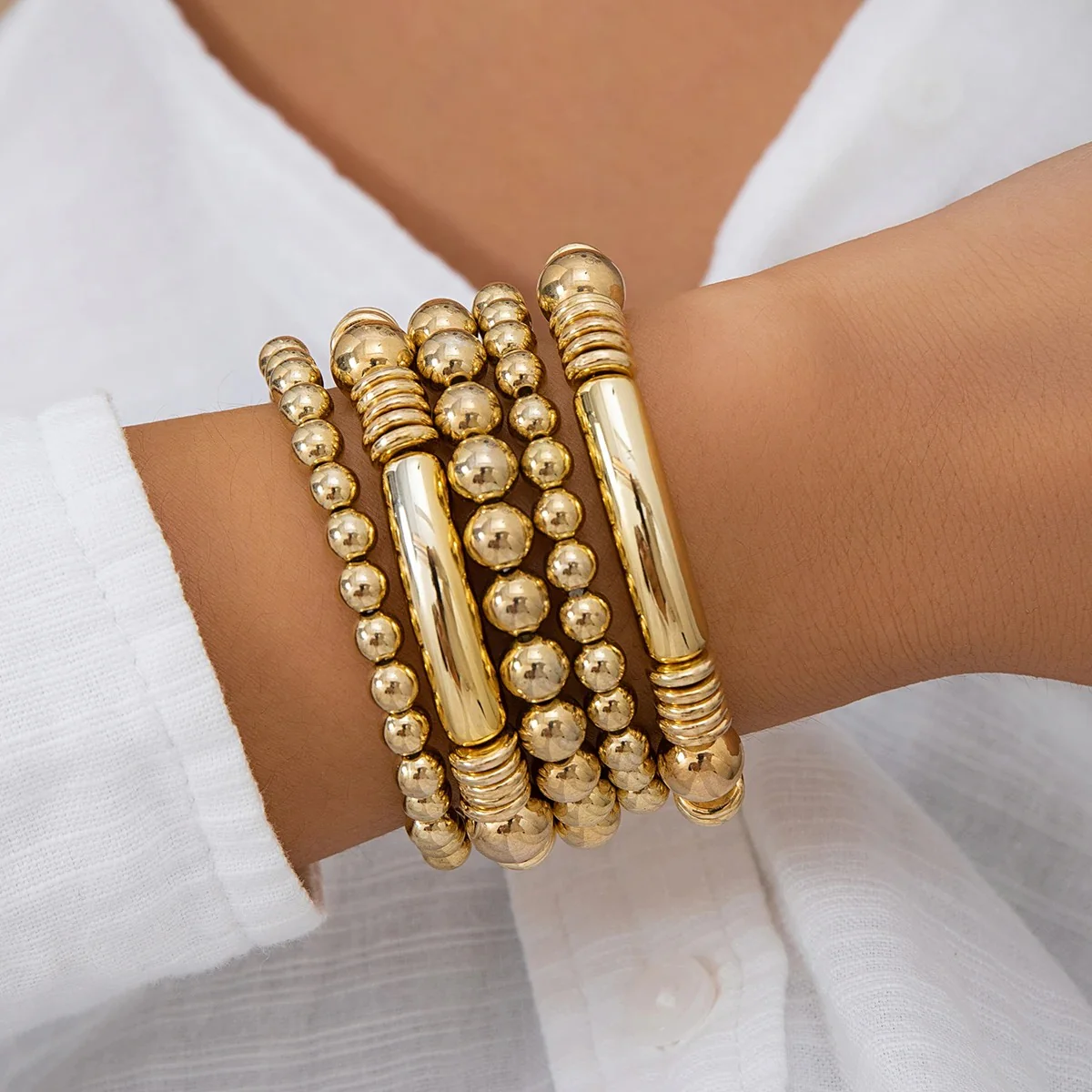 Chunky Round Bead Bracelet Stack - Image 3