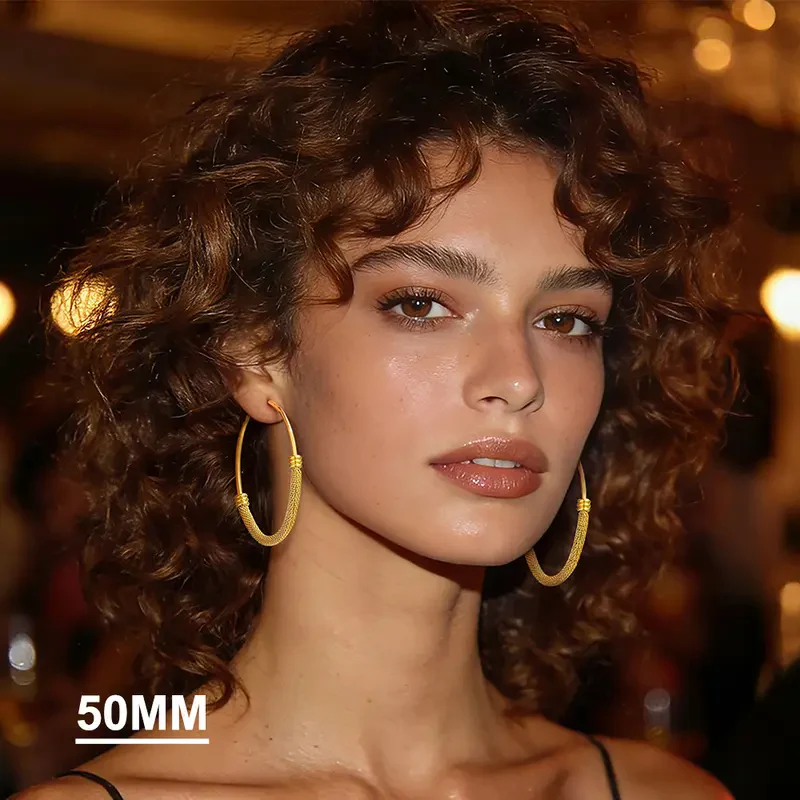 Chunky Textured Hoop Earrings - Image 7