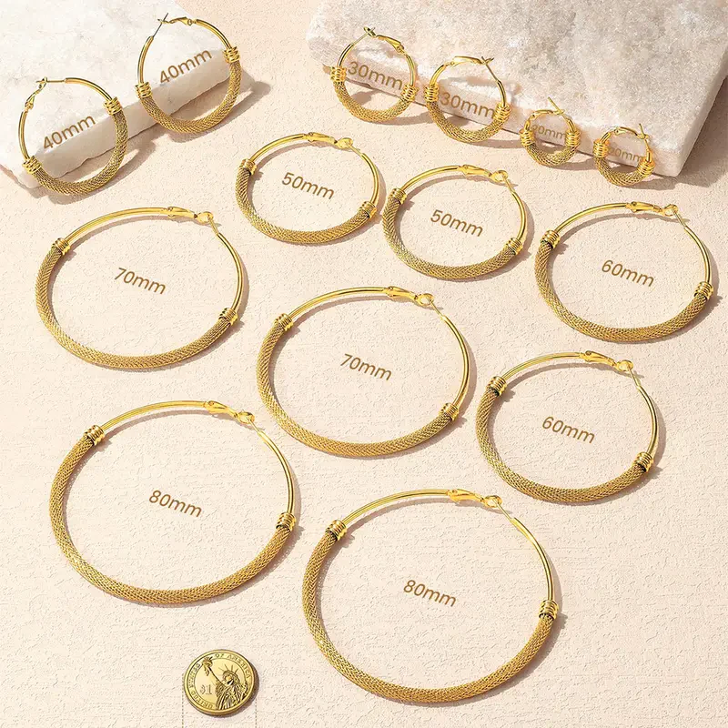 Chunky Textured Hoop Earrings - Image 8