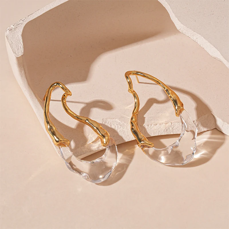 Clear Resin Teardrop Hoop Earrings - Image 3