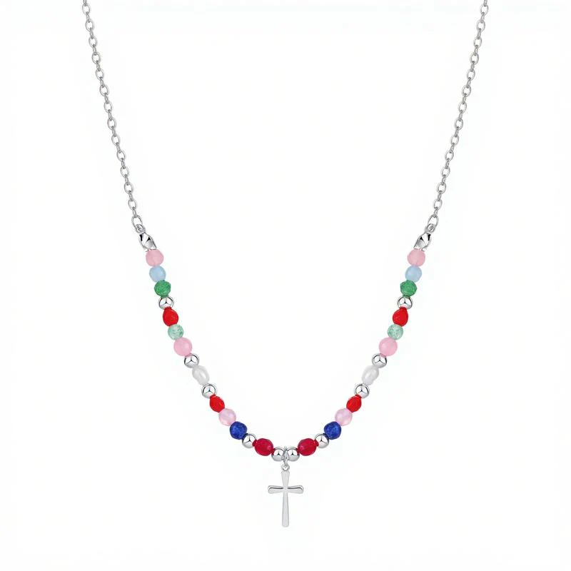 Colorful Beaded Cross Necklace - Image 6
