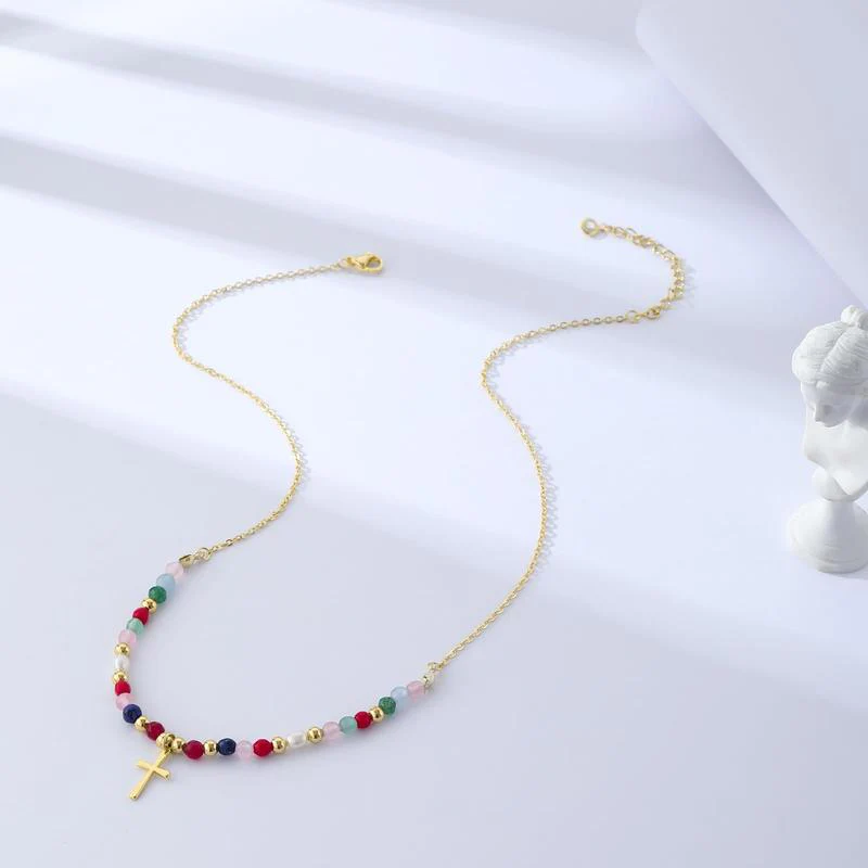Colorful Beaded Cross Necklace - Image 7