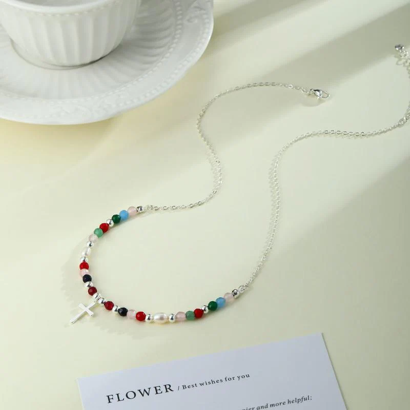 Colorful Beaded Cross Necklace - Image 8